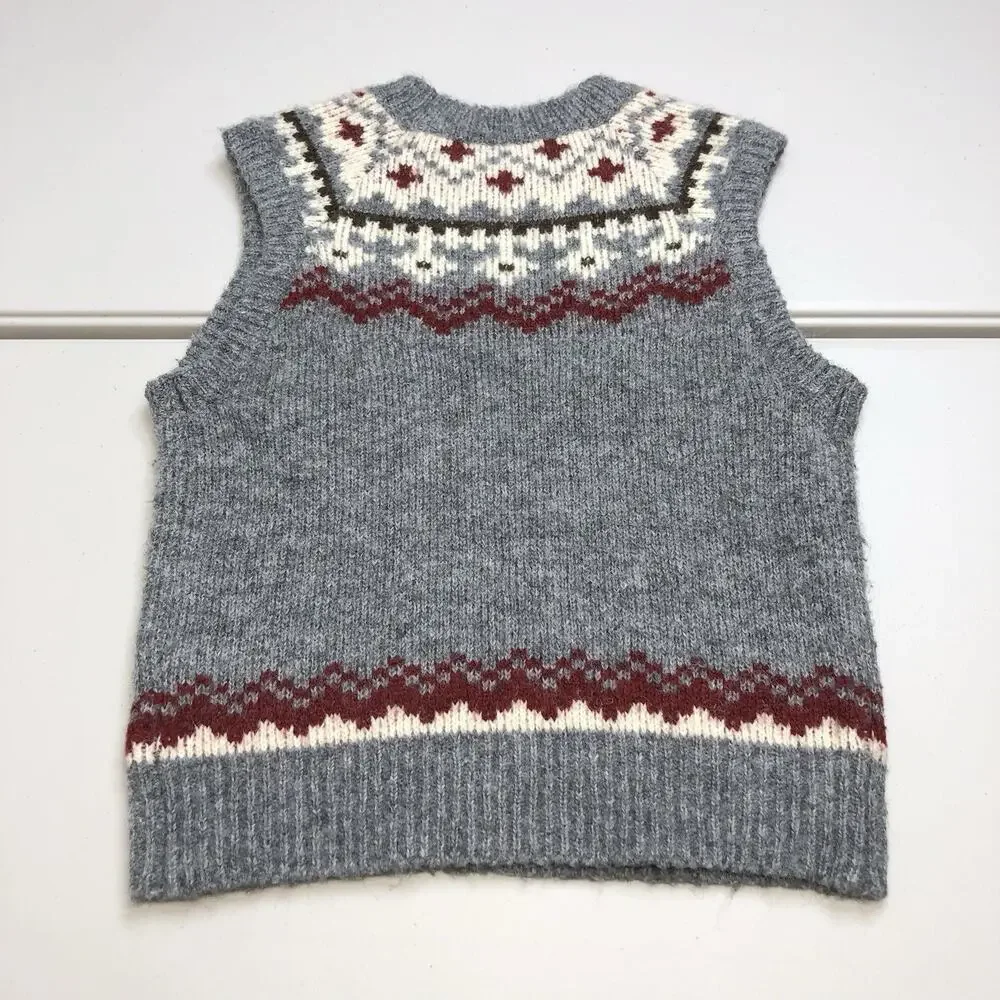 Line And Dot Knit Cable Knit Sweater Vest M Women’s Gray Red Fair Isle Sleve - Picture 5 of 5